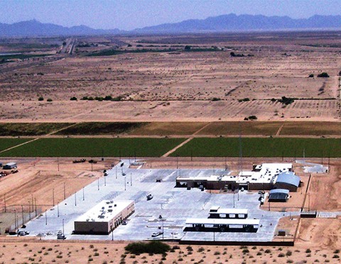 Birdseye view of a facility in the desert